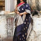 Joban Fashion Navy Blue Pure Katan Pure Handloom Banarasi Silk Saree | Swadesiicart