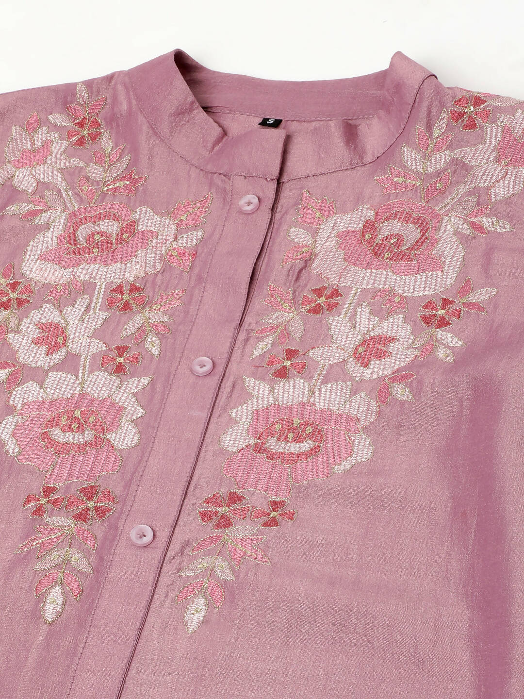 Dust Pink Chinon Yoke Embroidered A-line Top - Tarini - Swadesiicart
