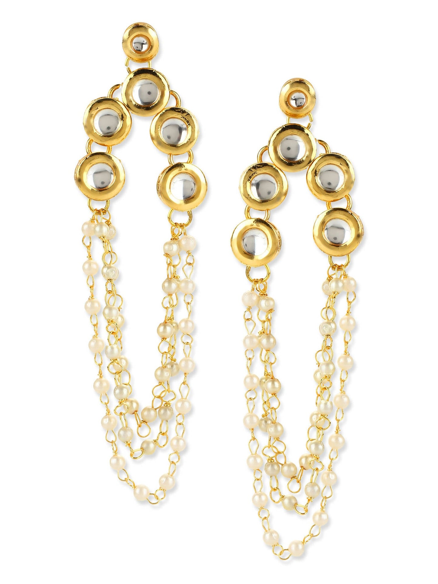Gold-Polished Off White Contemporary Drop Earrings - Ruby Raang - Swadesiicart