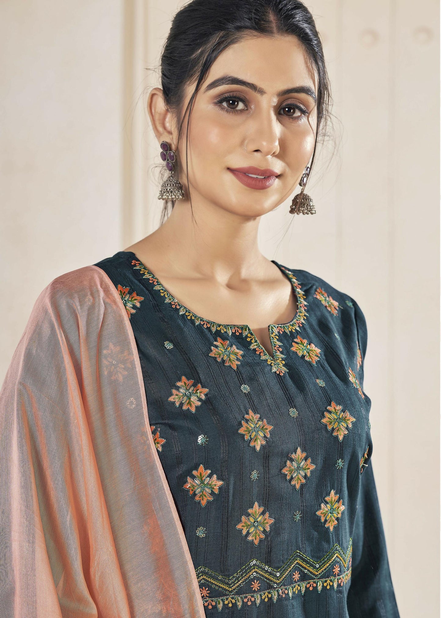 Jyoti Fashion Women's Morpich Pure Viscose Weaving Stripe with Embroidery Kurta Set | Swadesiicart