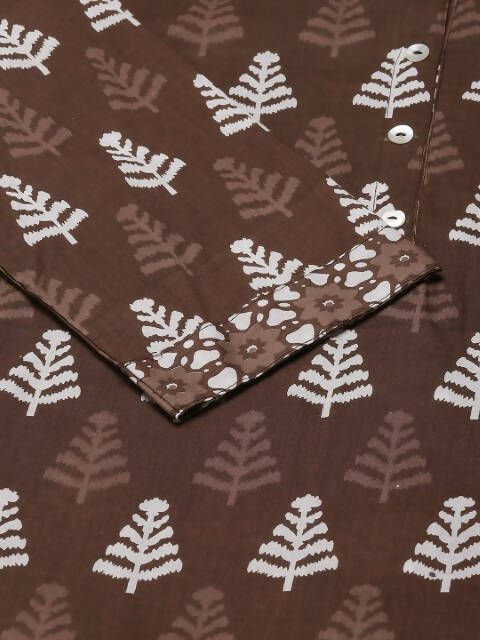 FIORRA Women's Brown Cotton Straight Kurta Pant With Dupatta - Swadesiicart