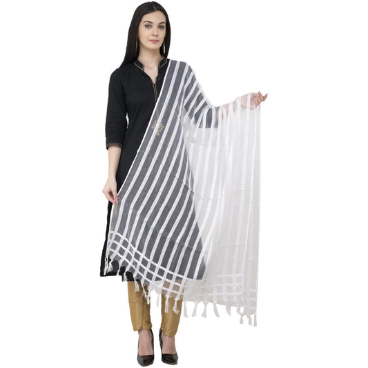 A R Silk Moti Luv Luv Stripe Regular Dupatta White Color Dupatta or Chunni | Swadesiicart