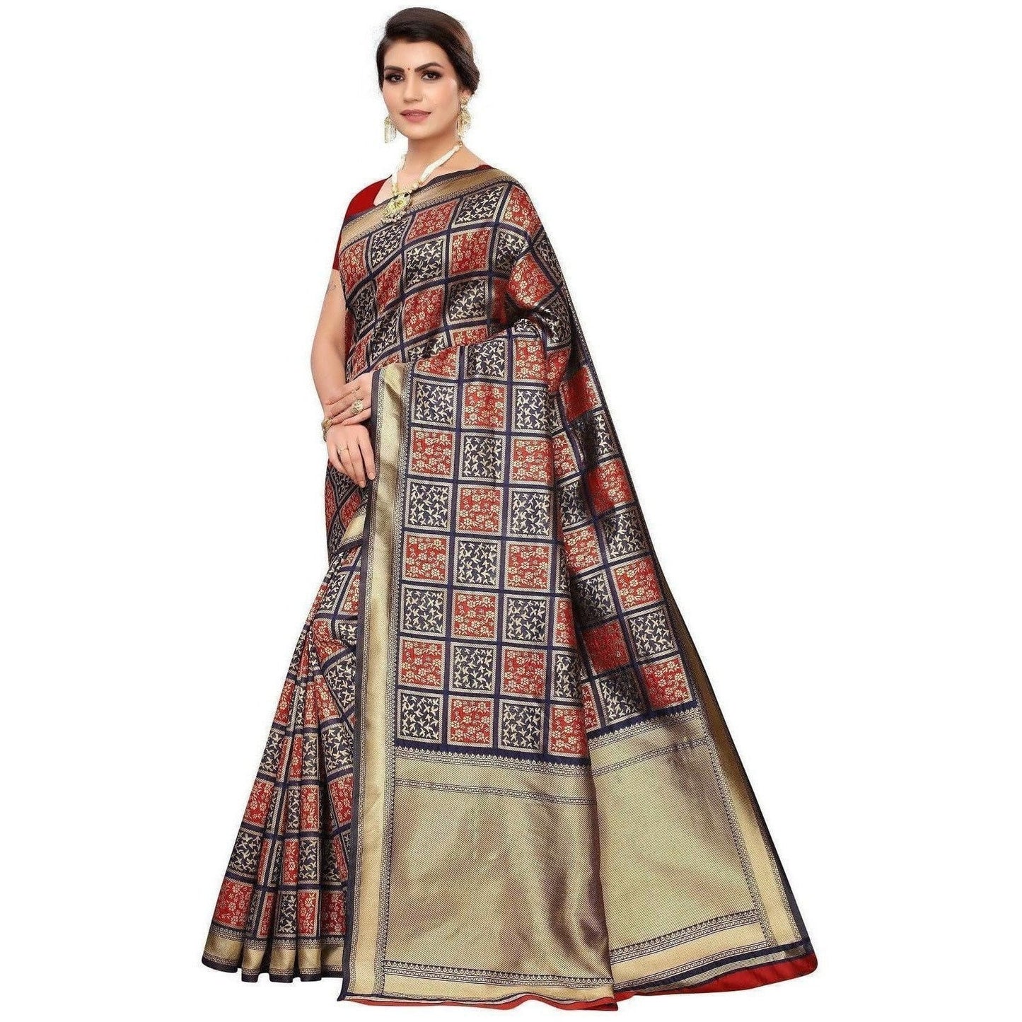 Vamika Banarasi Jaquard Blue Weaving Saree (Banarasi 21) | Swadesiicart