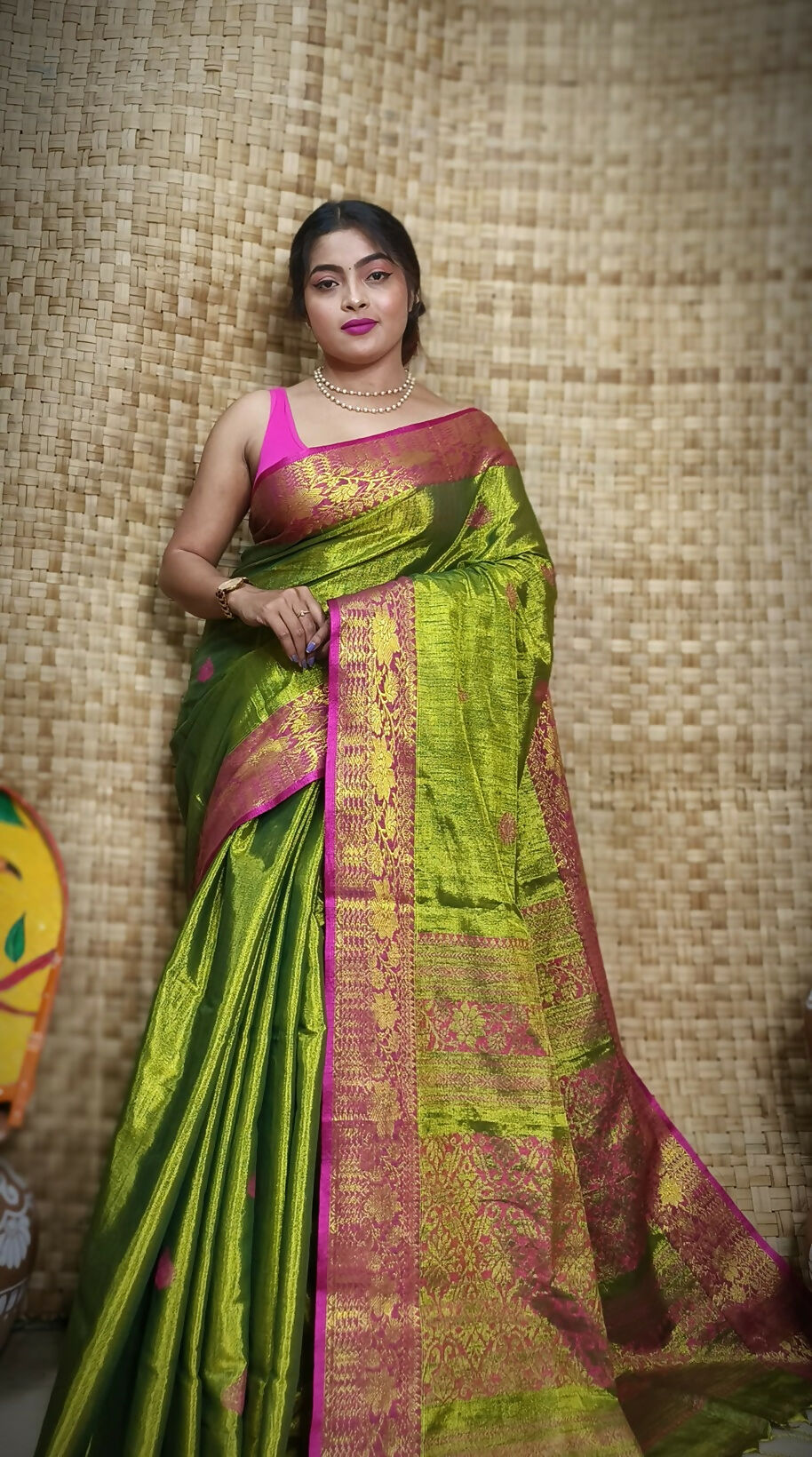 Exclusive Collection Golden Olive Beautiful Tissue Benarasi Saree - Swadesiicart