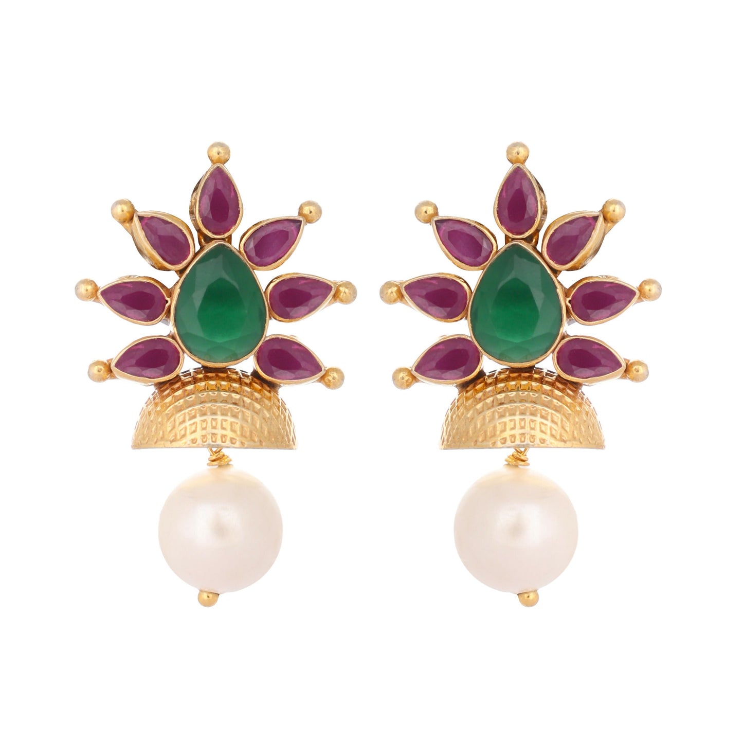 Nuyug 22K Gold-Plated Pearl Drop Floral Shaped Stud Earrings | Swadesiicart