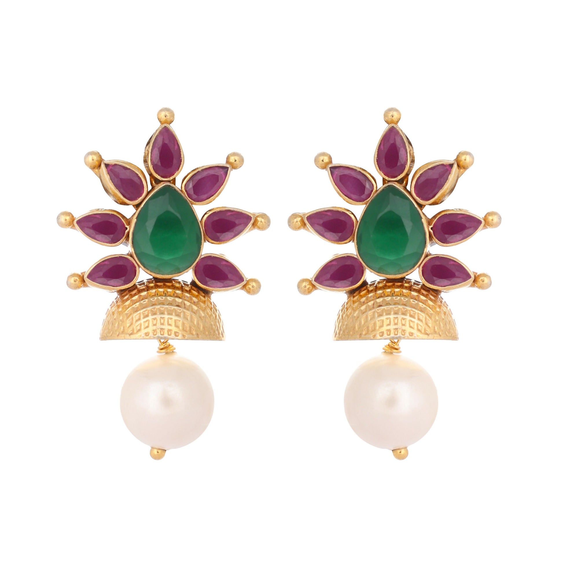 Nuyug 22K Gold-Plated Pearl Drop Floral Shaped Stud Earrings | Swadesiicart