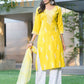 BulBul Pooja Yellow Rayon Kurta Set with Dupatta - Swadesiicart