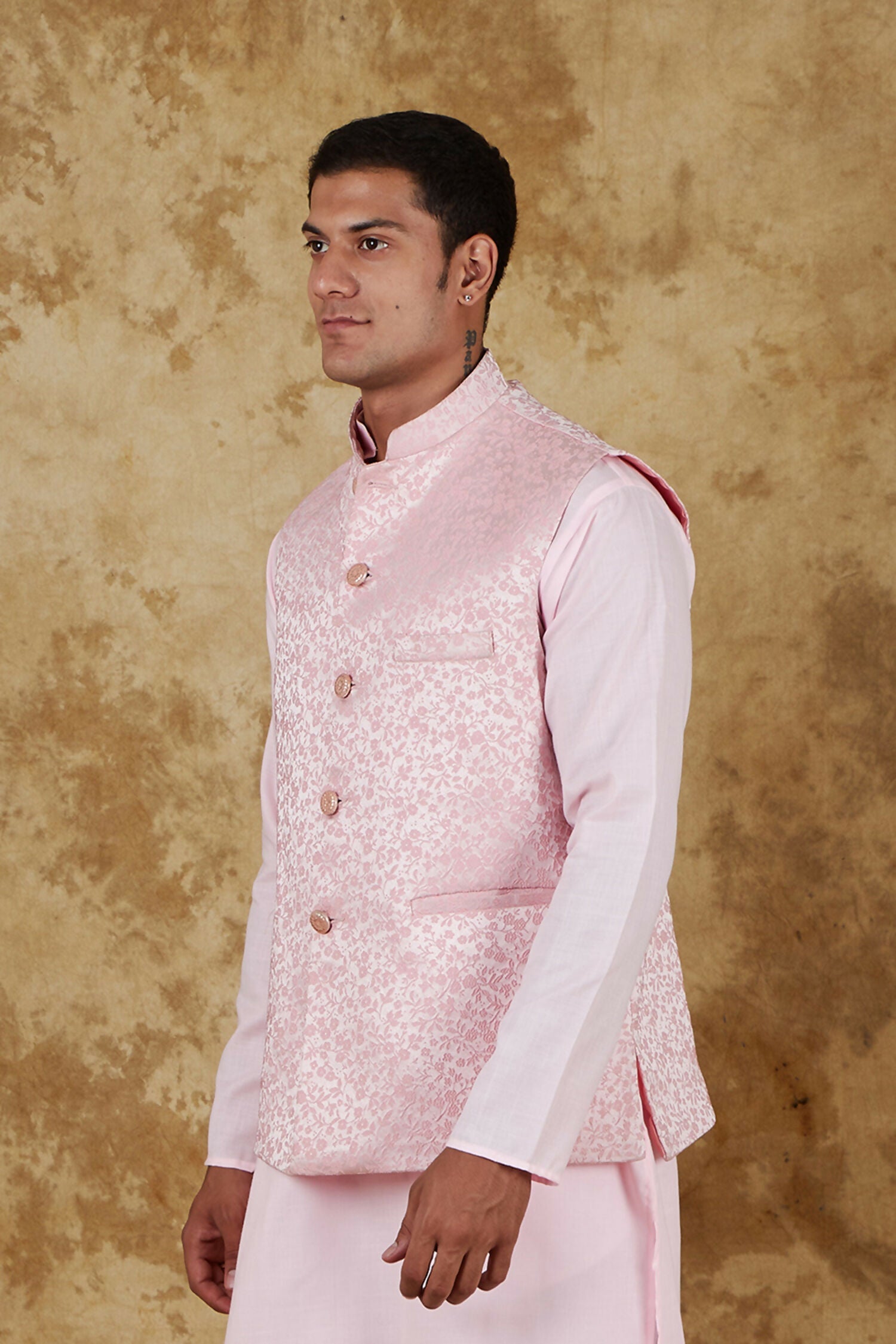 Bluesaanchi Men's Jacquard Misty Rose Waistcoat | Swadesiicart