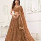Aastha Fashion Brown Butterfly Net Tone To Tone Thread Work, Sequence Work And Original Mirror Work Embroidery Wedding Wear Lehenga Choli