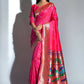 Vishnu Weaves Women's Rani Pink Paithani Silk Zari Woven Saree with Unstitched Blouse - Swadesiicart