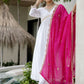 The52 White Women's Gorgeous Embroidered Chanderi Fabric Straight Kurta, Pant and Dupatta Set - Swadesiicart