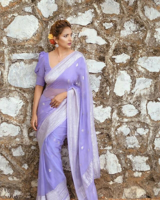 DEIANA'S Beautiful Designer Golden zari Soft Cotton Saree - Lavender - Swadesiicart