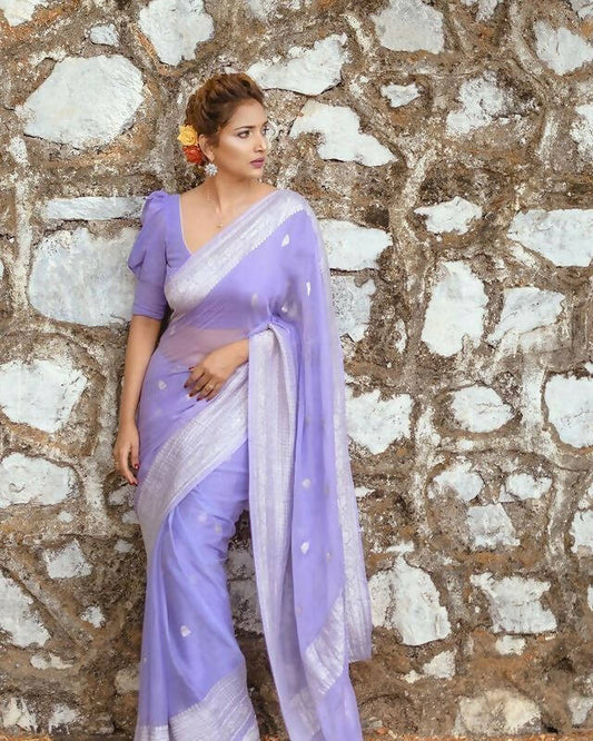 DEIANA'S Beautiful Designer Golden zari Soft Cotton Saree - Lavender - Swadesiicart