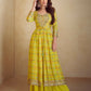 Anaita Yellow Real Chinon Stitched 3 Piece Suit with Printed & Embroidery hand work