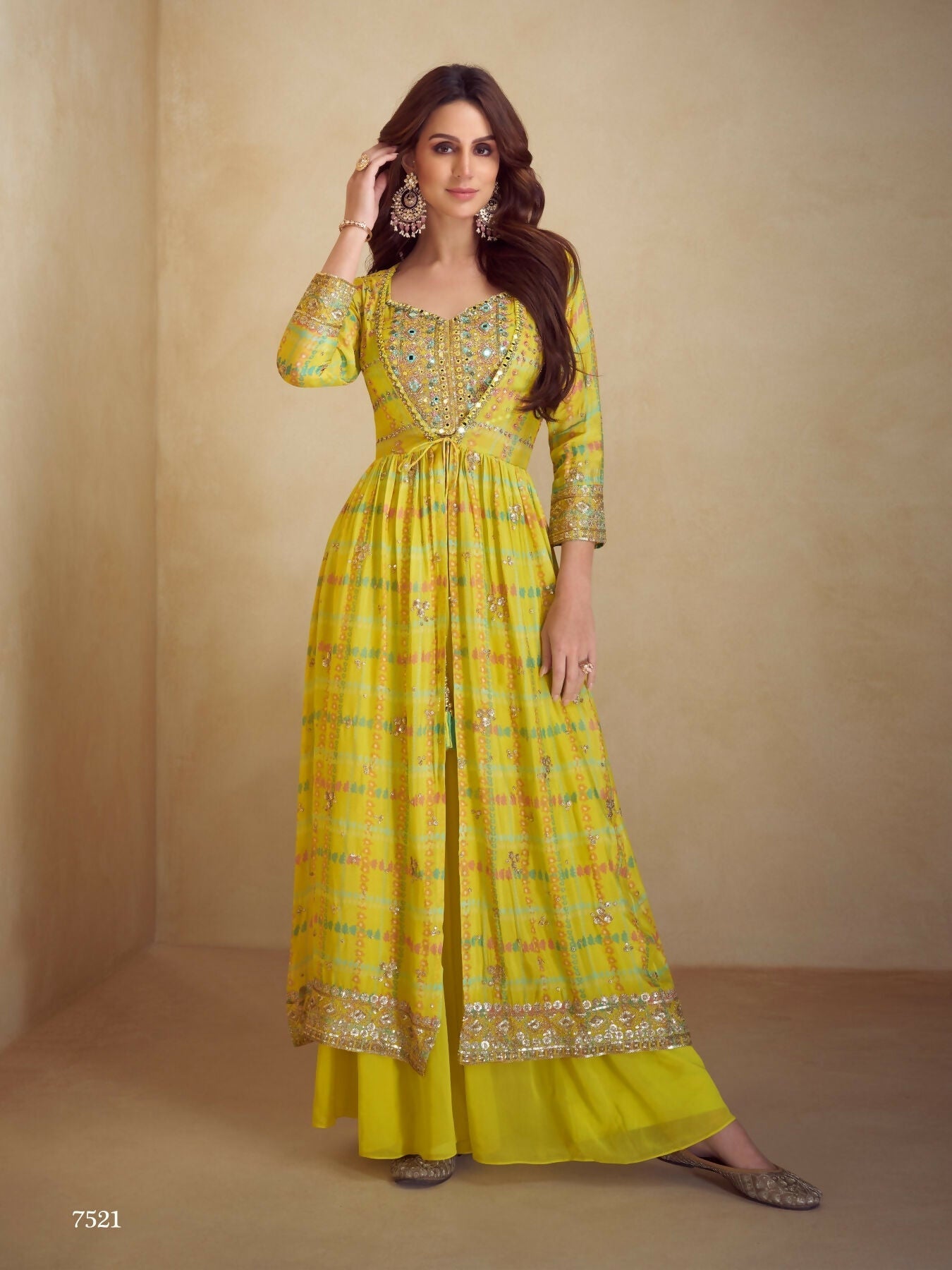 Anaita Yellow Real Chinon Stitched 3 Piece Suit with Printed & Embroidery hand work