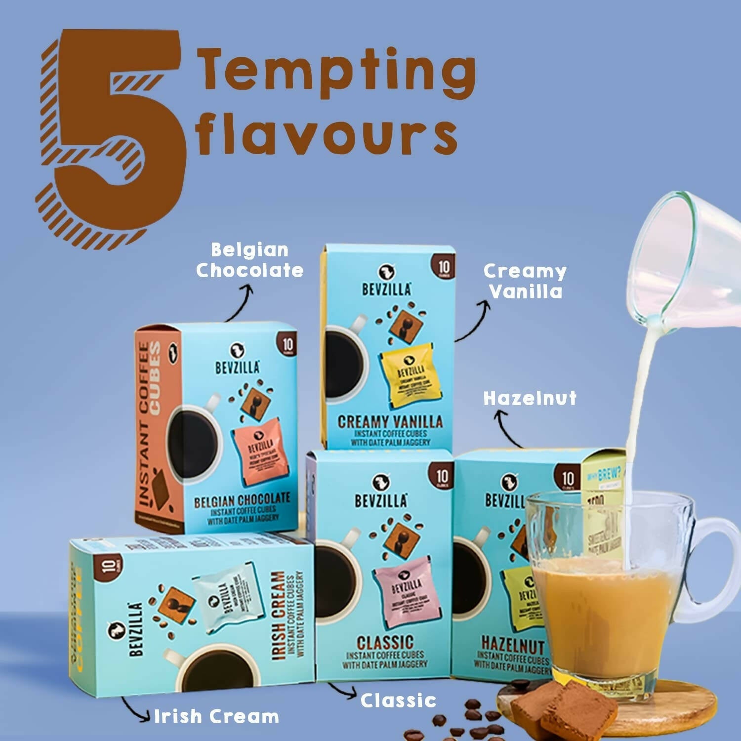 Bevzilla Assorted Flavours Instant Coffee Cubes with Organic Date Palm Jaggery | Swadesiicart
