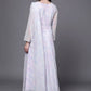Ahalyaa Women Blue & White Floral Fit & Flare Maxi Ethnic Dress | Swadesiicart