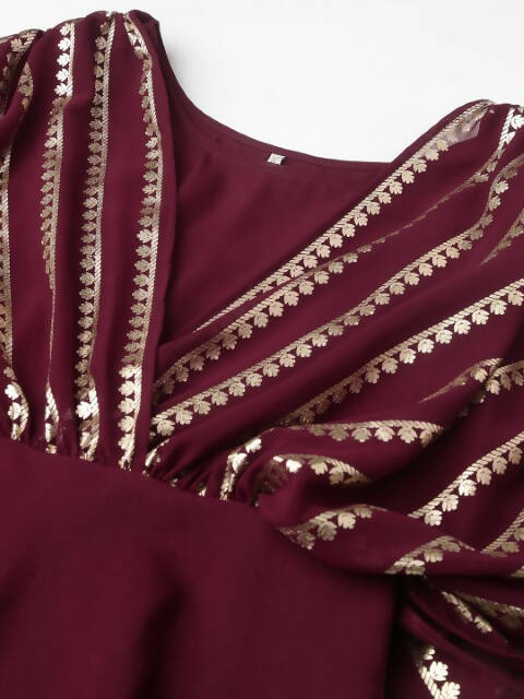 FIORRA Women's Wine Poly Crepe A-Line Kurta Set - Swadesiicart