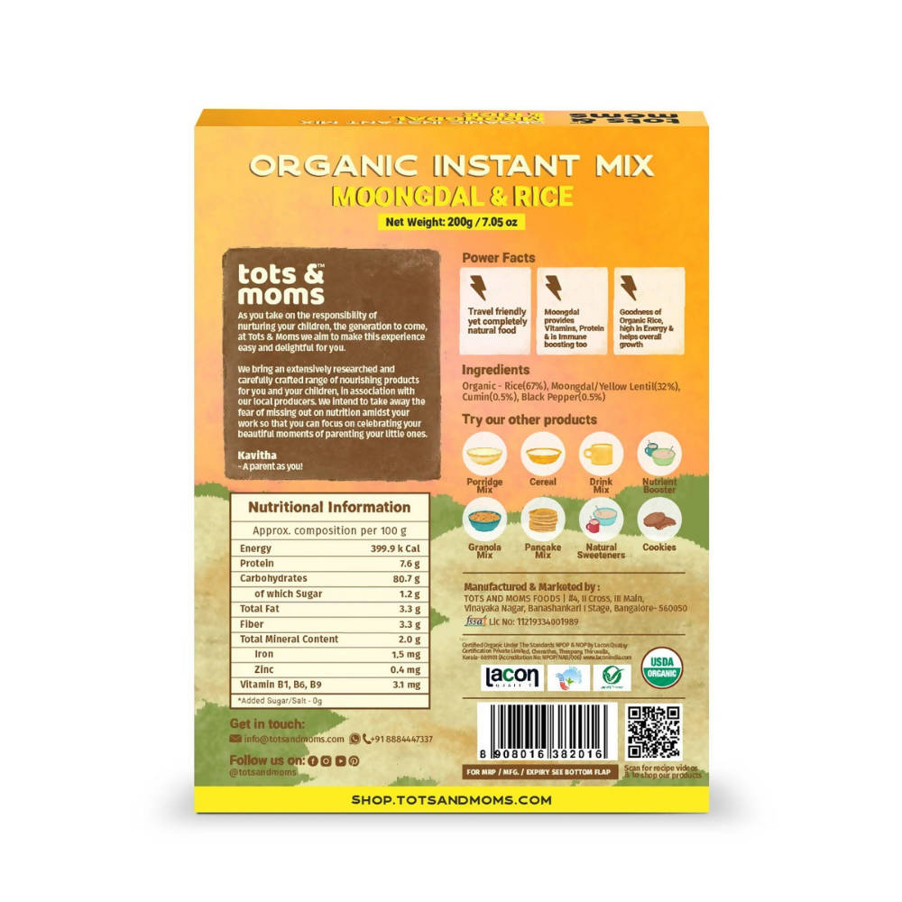 Tots and Moms Organic Moongdal & Rice Instant Mix - Swadesiicart