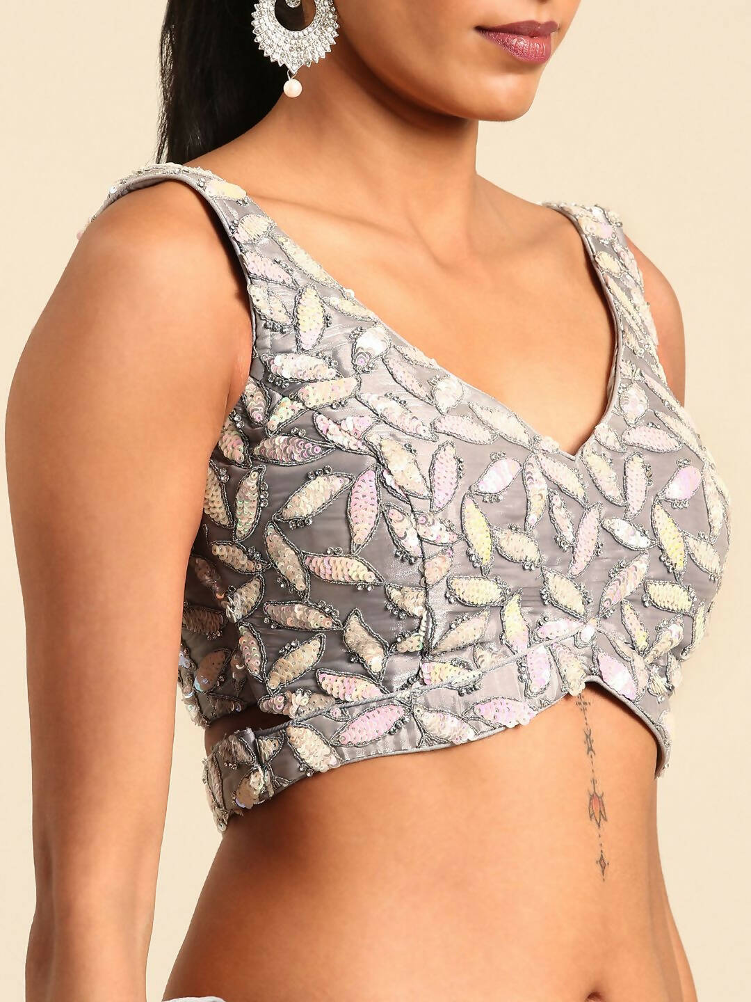 House of Panchhi Grey Organza Sequins & Zarkan embroidery Lehenga choli & Dupatta | Swadesiicart