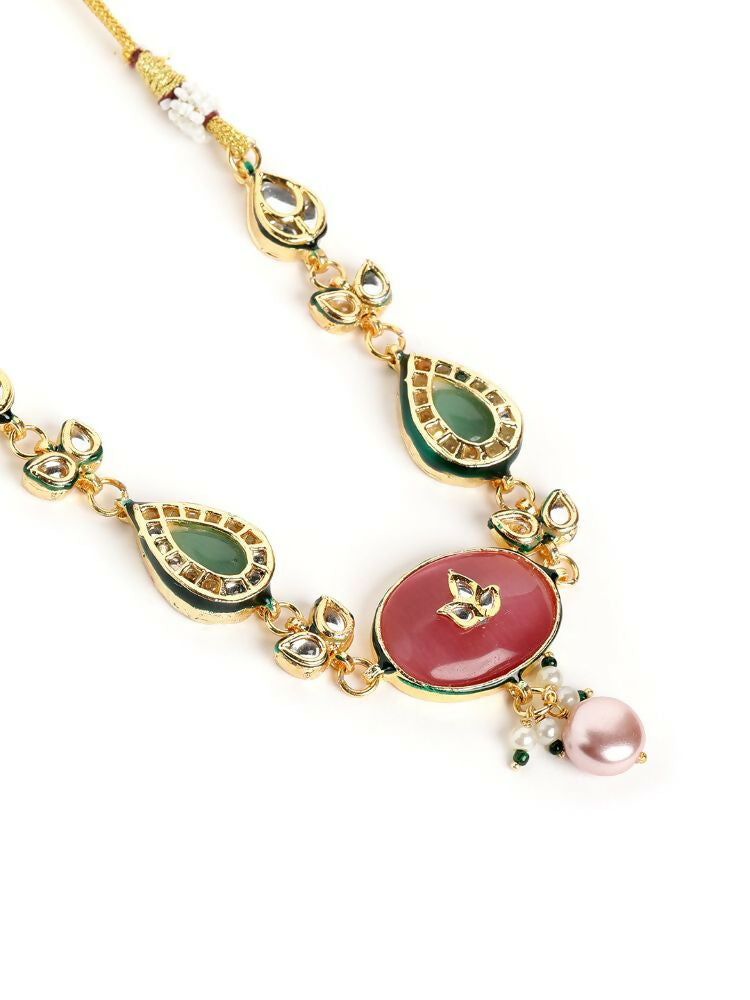 Nuyug 22K Gold Plated Radiant Rose Stone Kundan Necklace | Swadesiicart