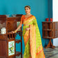 Vishnu Weaves Women's Parrot Green Patola Banarasi Silk Meenakari Zari Woven Saree with Blouse - Swadesiicart