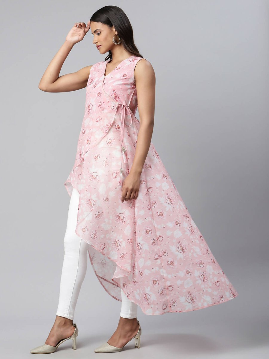 Ahalyaa Women Pink Organza Digital Printed Dress | Swadesiicart