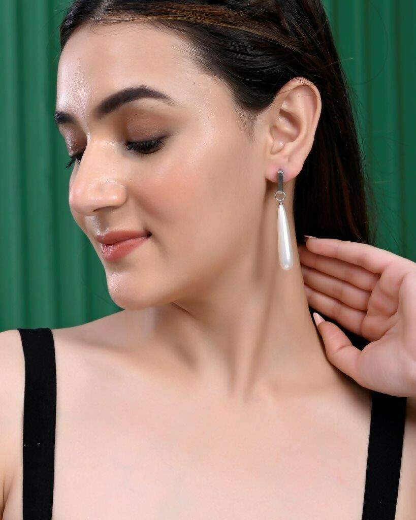 VOJ Set Of 2 Korean Drop Earrings - Gold-Polished and Silver Plated With White Pearl - Swadesiicart