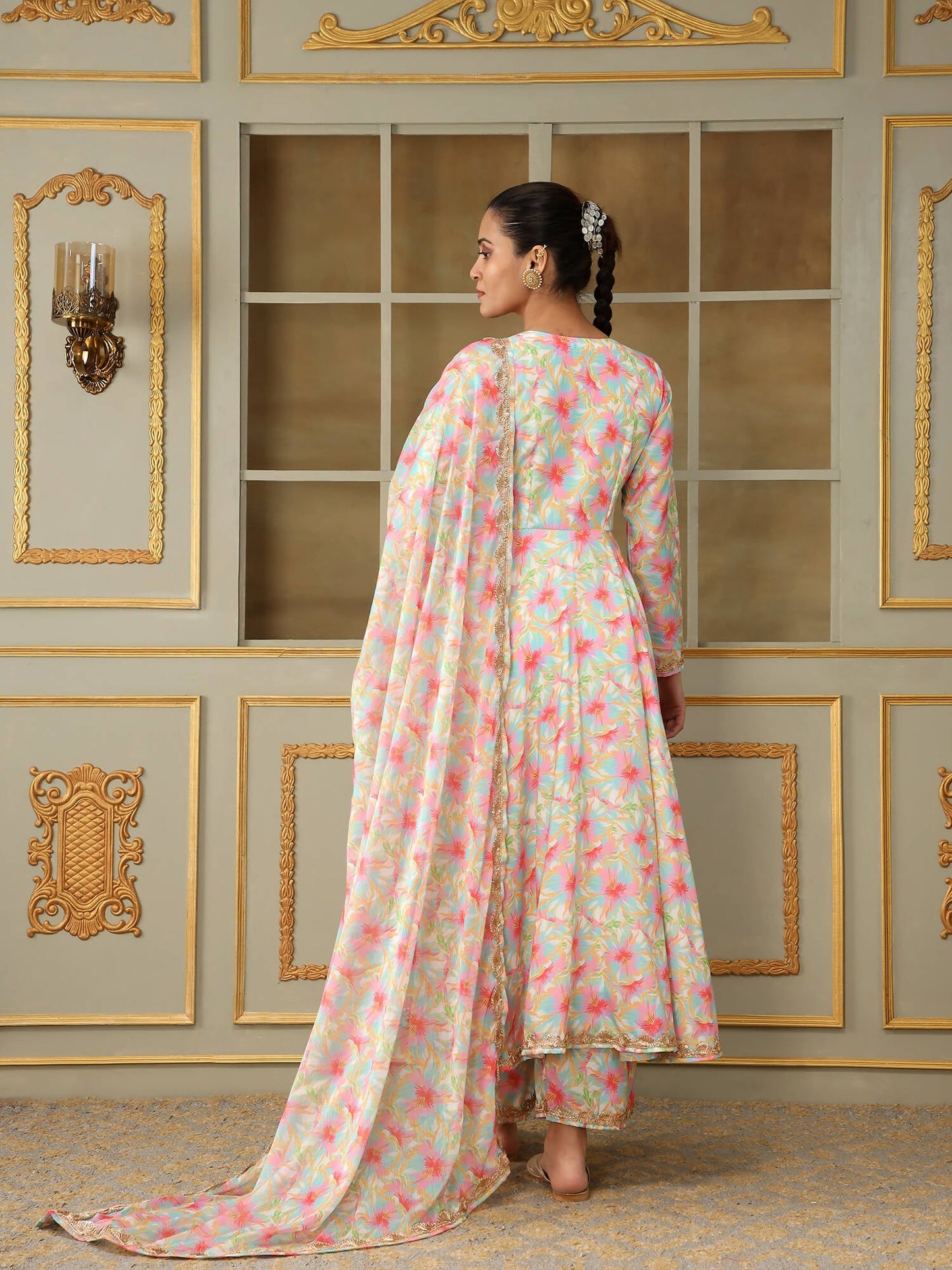 Pomcha Jaipur Pink Saadgi Gulistan Anarkali Set | Swadesiicart