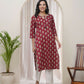 Vaasva Women Maroon Cotton Printed Straight Kurti With Pant | Swadesiicart