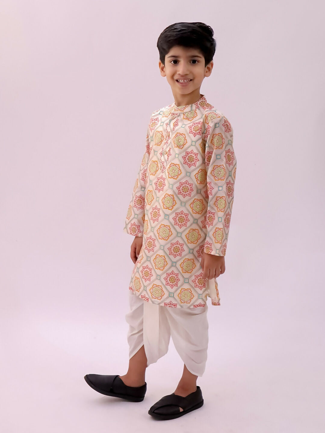 Lil Drama Mishti Off White Kurta Dhoti Set For Boys | Swadesiicart