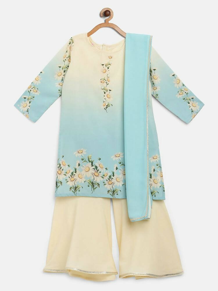 Ahalyaa Multi Crepe Printed Kids Kurta Sharara Sets With Dupatta For Girls | Swadesiicart