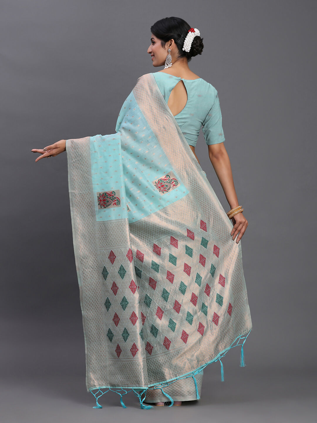 Shree Shyam Fashion Linen Cotton Sky Blue Saree