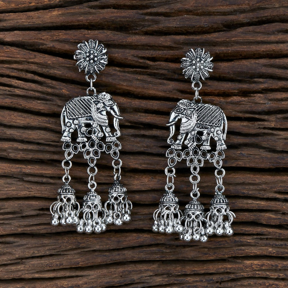 Joban Fashion Women Silver Black Oxidised Earrings - Swadesiicart