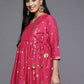 Ahalyaa Womens Pink Chanderi Printed Angrakha Style Tunic | Swadesiicart