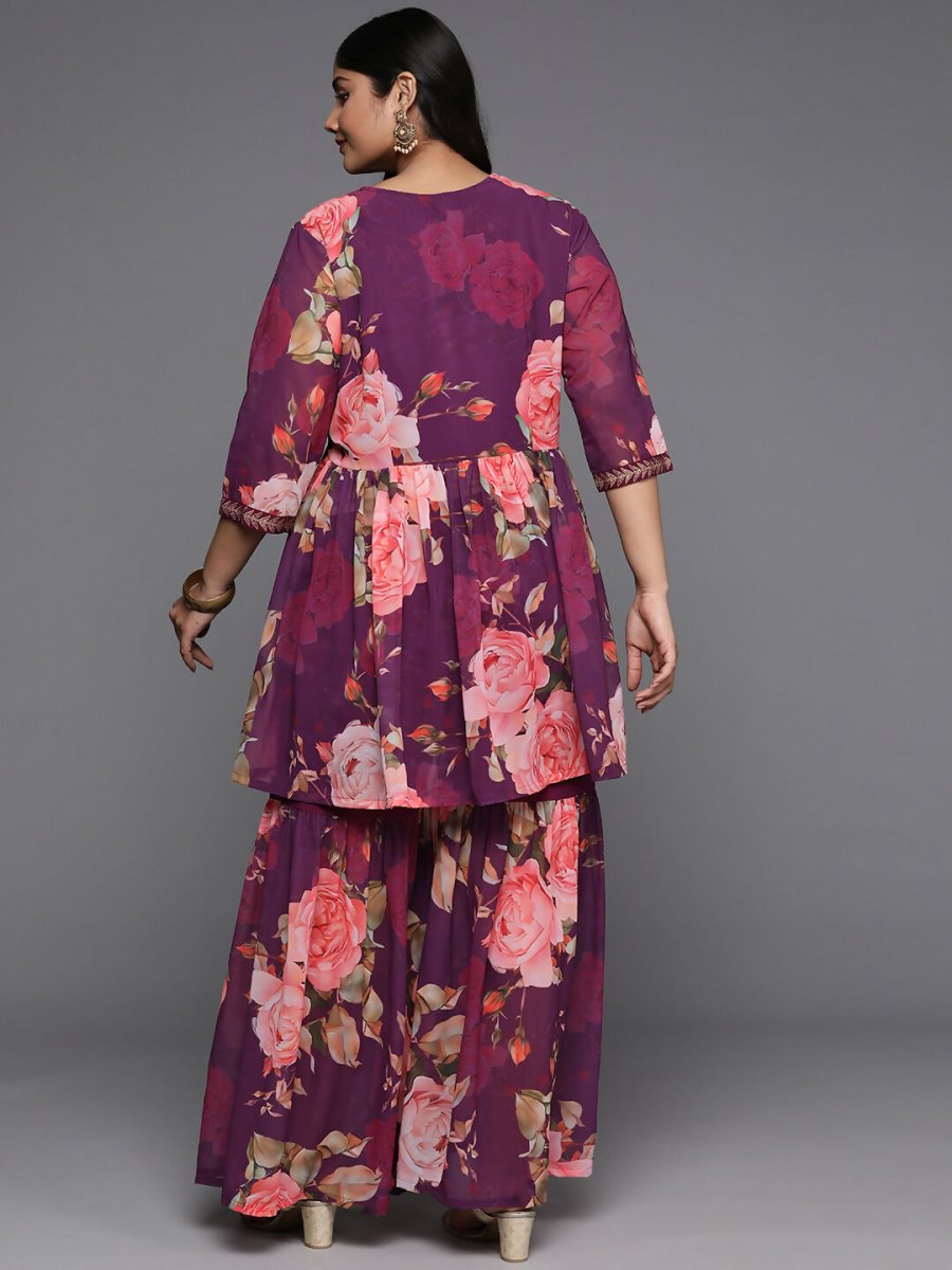 Ahalyaa Women's Traditional Wear Co-ords - Purple - Swadesiicart