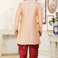Raivat Ethnic Banarasi Jacquard Embroidery Semi Indo Western Sherwani In Cream Maroon Colour | Swadesiicart