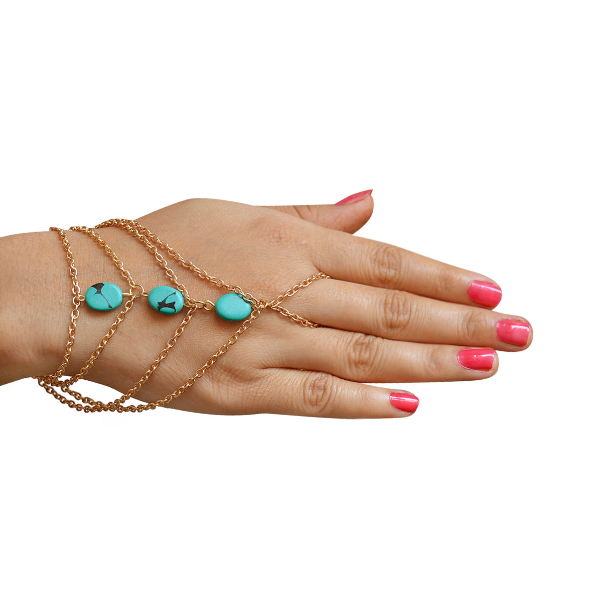 Gold-Polished Alloy Designer Hand Harness Bracelet - The Pari - Swadesiicart