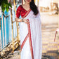 White Pure Georgette Woven Design Saree with Unstitched Blouse - Hiral Fashion | Swadesiicart