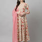 FIORRA Women's Beige Pure Cotton Flared Kurta Pant With Dupatta - Swadesiicart
