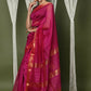 Very Much Indian Handloom Cotton Silk Maheshwari Saree With Sleek Golden Border - Red | Swadesiicart
