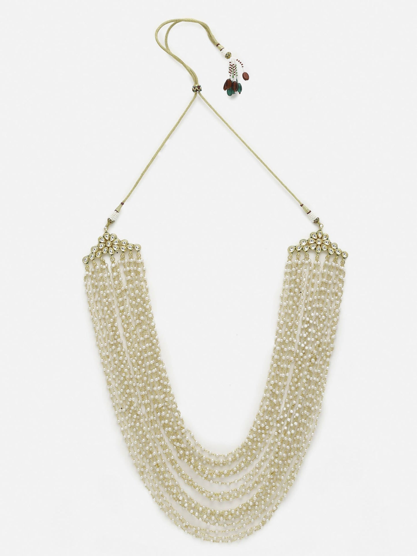 Gold-Toned White Gold-Polished Pearls Layered Handcrafted Necklace - Ruby Raang | Swadesiicart