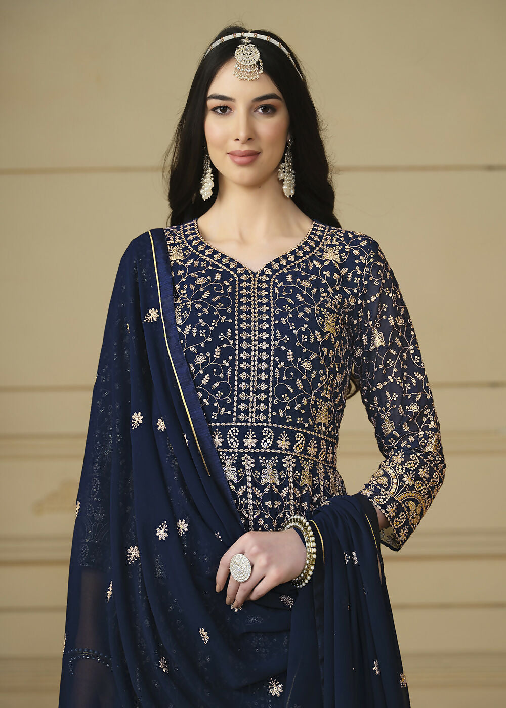 Navy Blue Embroidered Trendy Style Anarkali Suit - Emponline | Swadesiicart