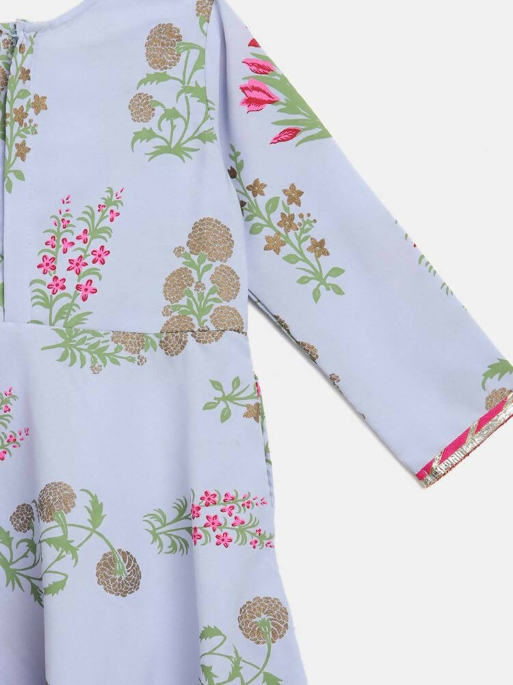 Ahalyaa Blue Crepe Printed Kids Kurta With Harem Pants For Girls | Swadesiicart