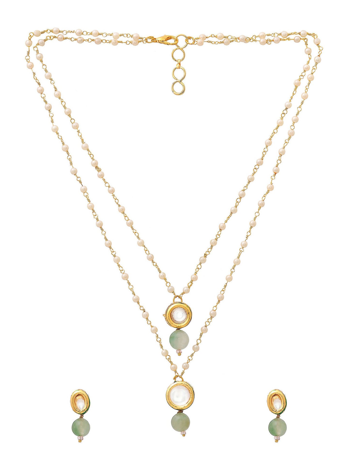 Ruby Raang Green Aventurine & Kundan Necklace with Studs | Swadesiicart