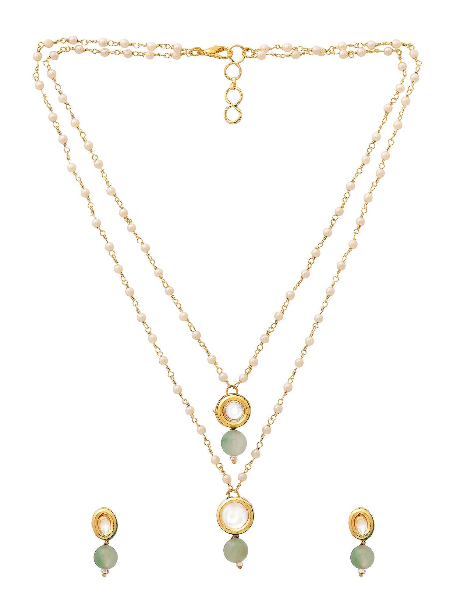 Ruby Raang Green Aventurine & Kundan Necklace with Studs | Swadesiicart