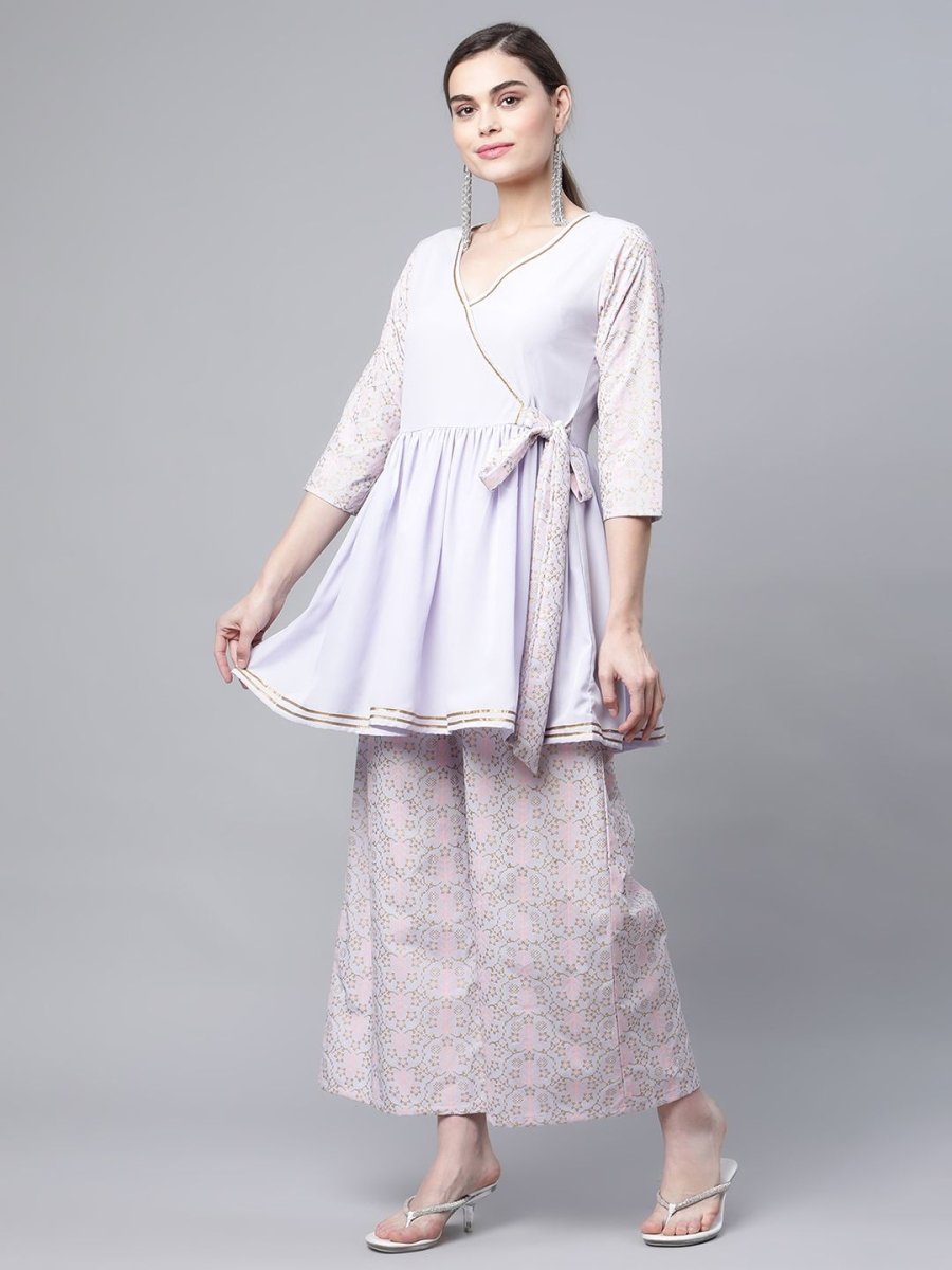 Ahalyaa Women Lavender Crepe Printed Kurta Palazzo Set | Swadesiicart