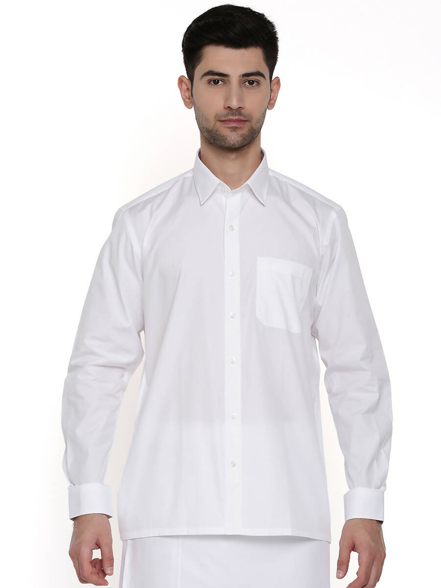 Ramraj Cotton Mens Full Sleeve Formal 100 % Cotton White Shirt | Swadesiicart