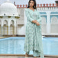 Vaasva Women's Sky Blue Cotton Anarkali Set With Solid Pant And Embroidered Dupatta | Swadesiicart