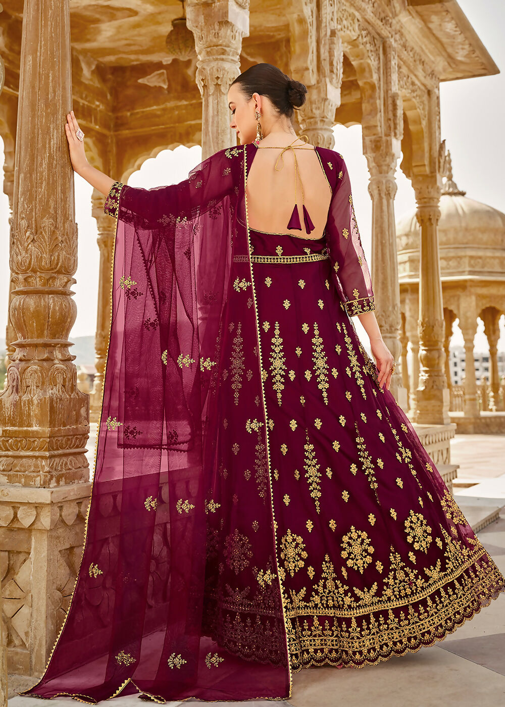 Heavy Stone Embroidered Wine Designer Anarkali Suit - Emponline | Swadesiicart